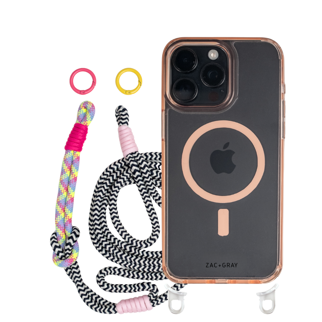 iPhone 16 Plus POWDER PINK TRANSPARENT CASE + KNOTTED CORD