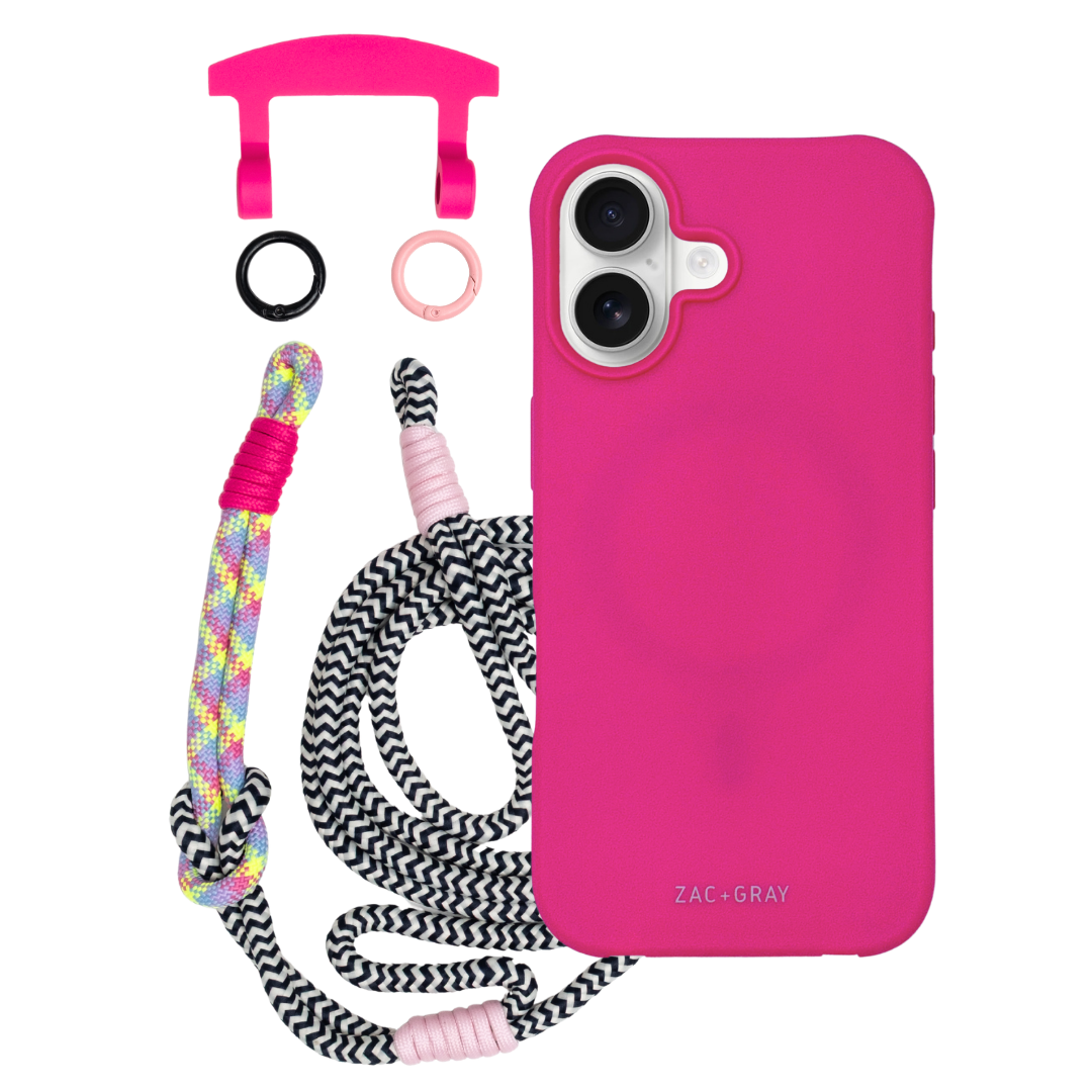 iPhone 17 HOT PINK CASE + KNOTTED CORD