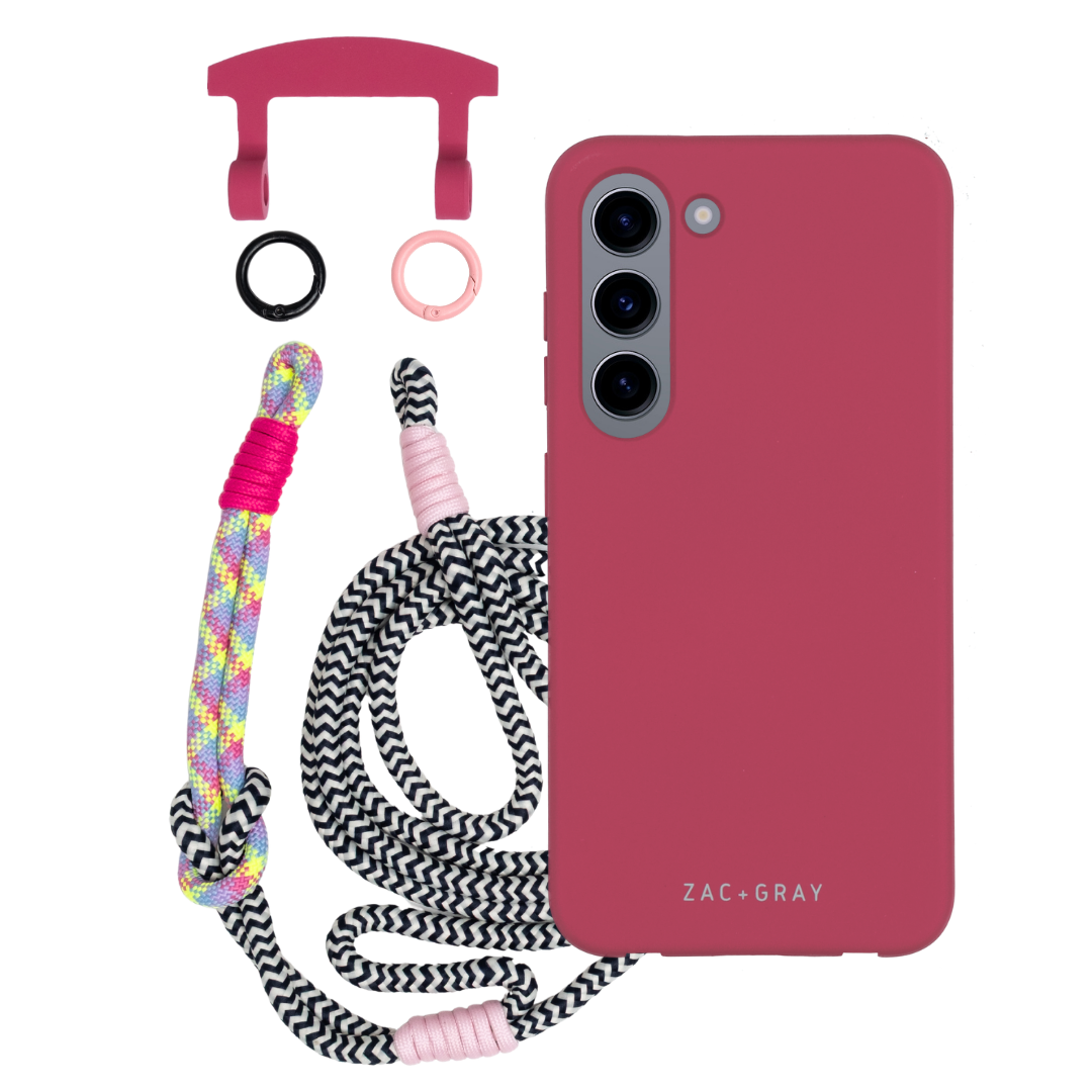 Samsung S23 RASPBERRY RED CASE + KNOTTED CORD