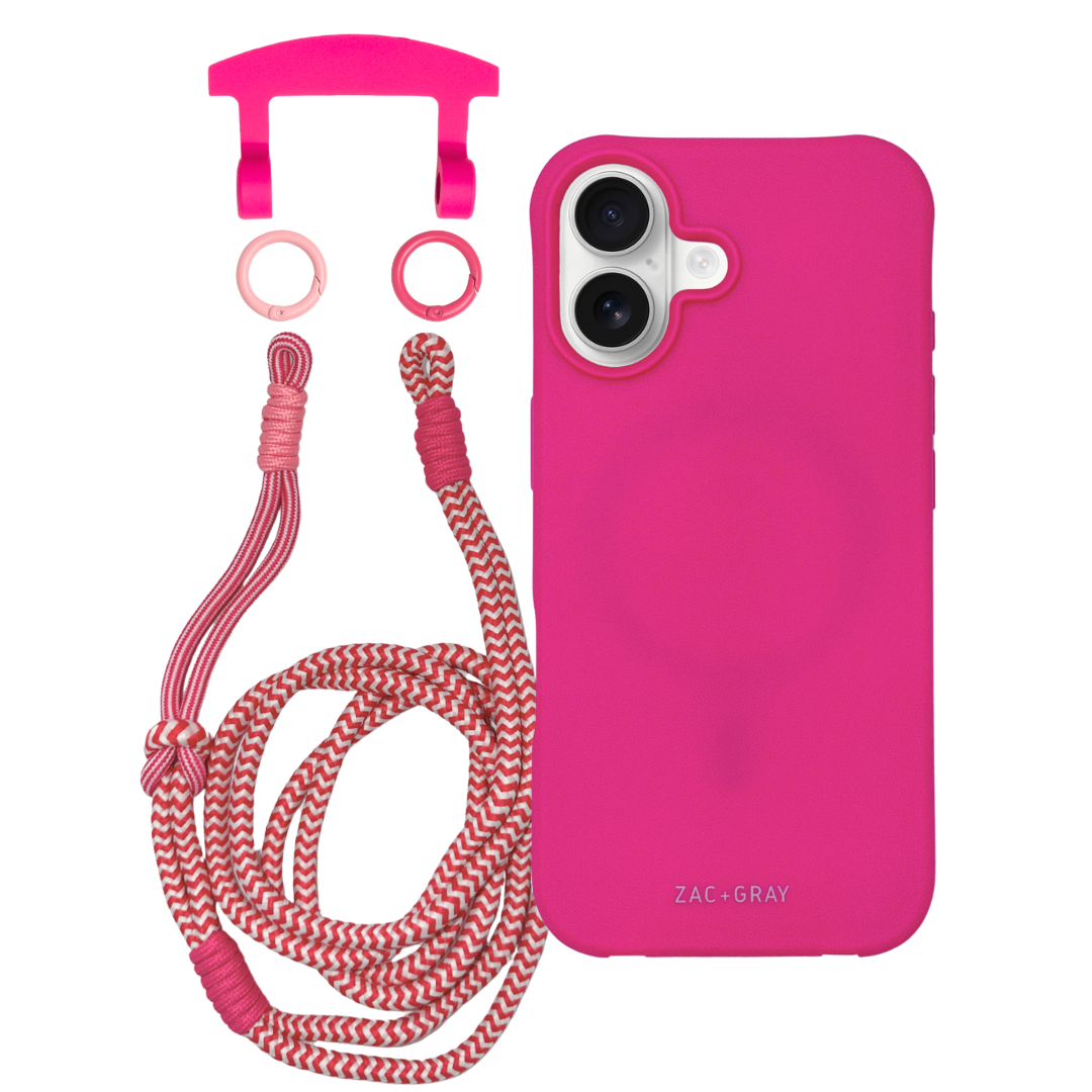 iPhone 17 HOT PINK CASE + KNOTTED CORD
