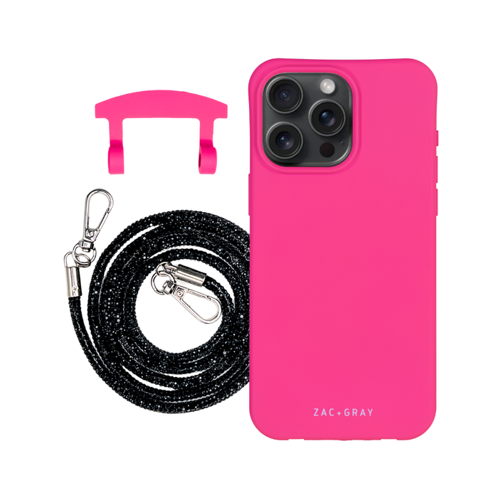 iPhone 12 and 12 Pro HOT PINK CASE + CRYSTAL CORD