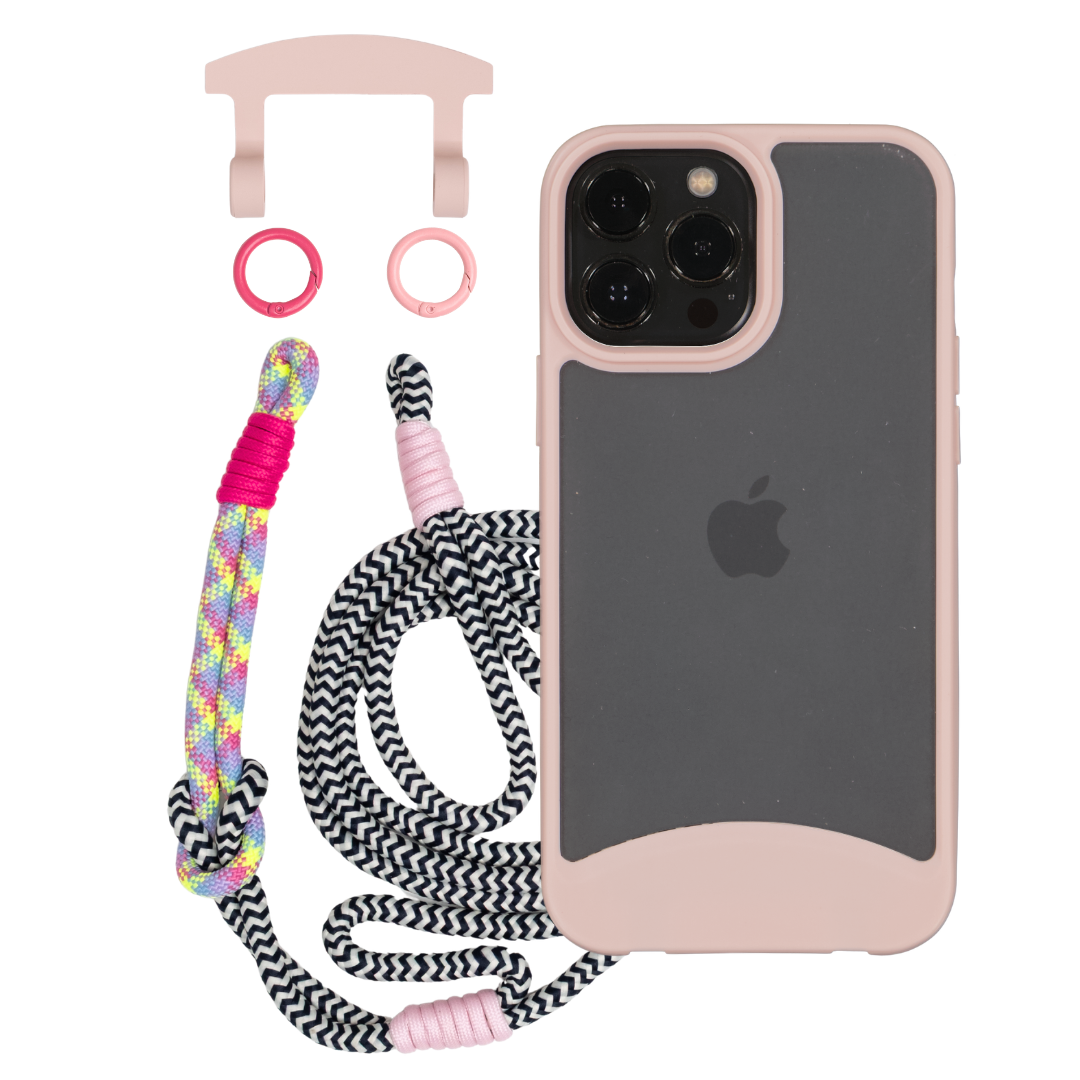 iPhone 12 and 12 Pro FROSTED ROSÉ PINK CASE + KNOTTED CORD