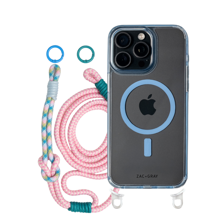 iPhone 15 Pro Max SKY BLUE TRANSPARENT CASE + KNOTTED CORD