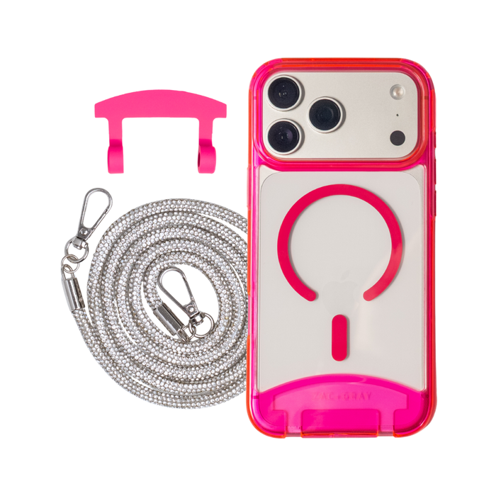 HOT PINK TRANSPARENT CASE + CRYSTAL CORD