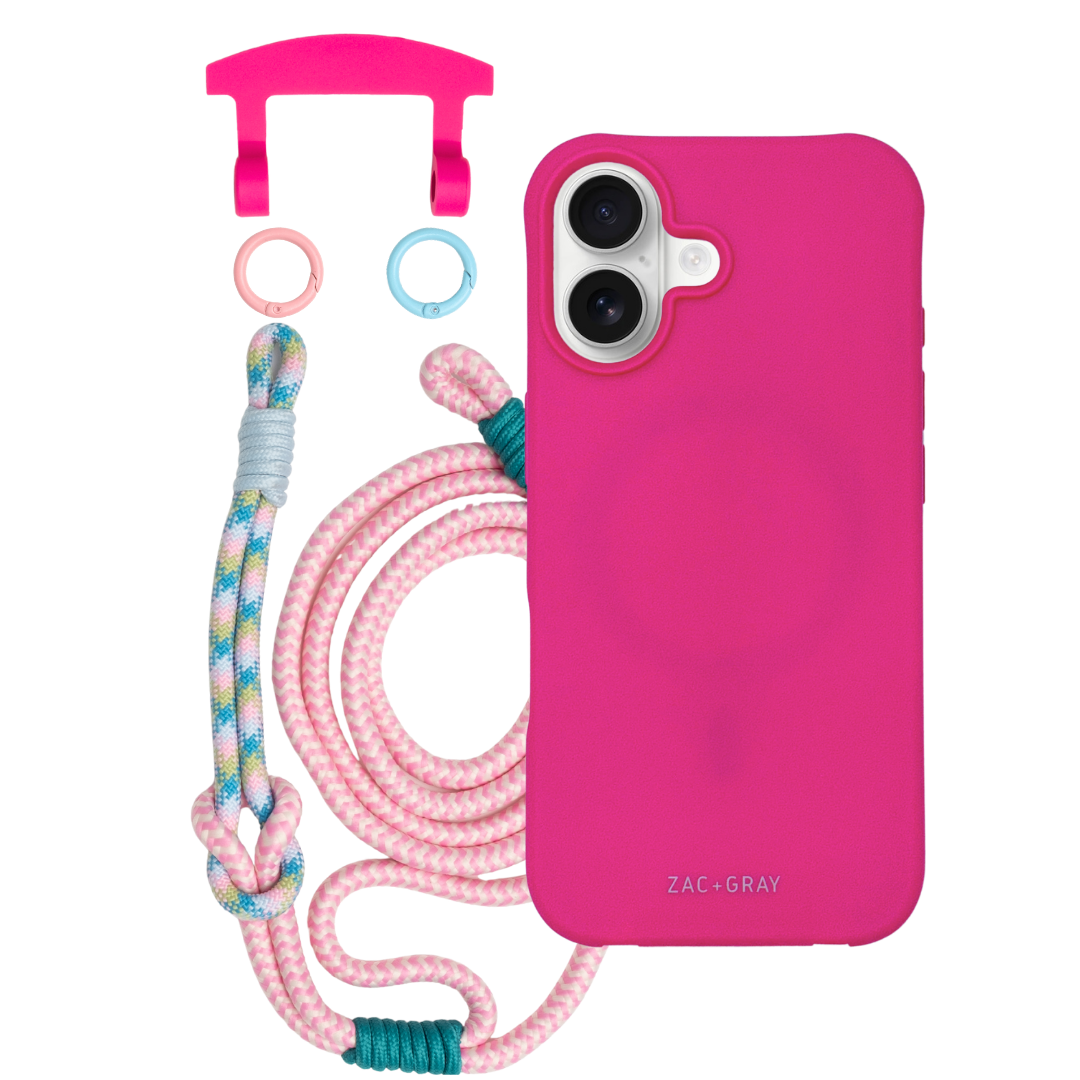 iPhone 17 HOT PINK CASE + KNOTTED CORD