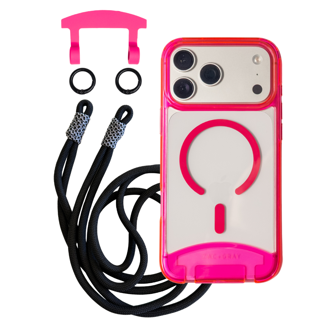 HOT PINK TRANSPARENT CASE + KNOTTED CORD
