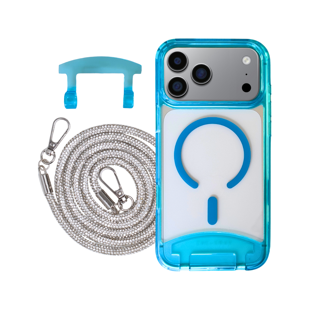 iPhone 17 Pro AQUAMARINE TRANSPARENT CASE + CRYSTAL CORD