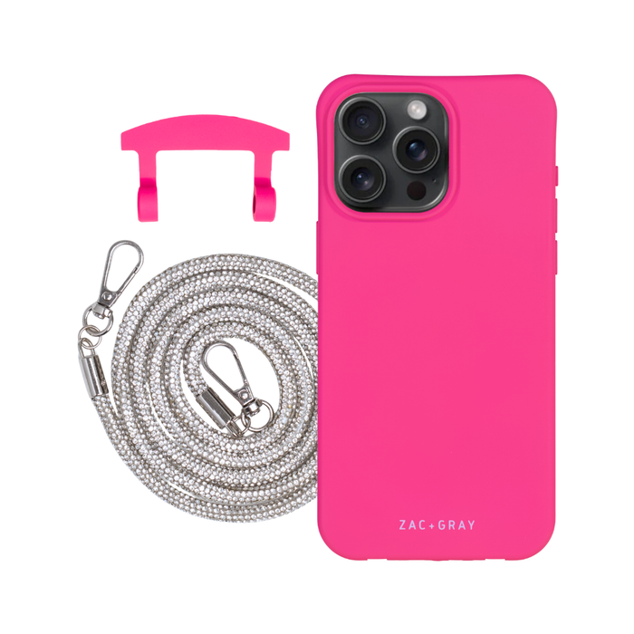 iPhone 12 and 12 Pro HOT PINK CASE + CRYSTAL CORD