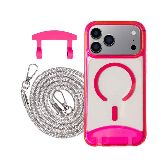 iPhone 17 Pro HOT PINK TRANSPARENT CASE + CRYSTAL CORD