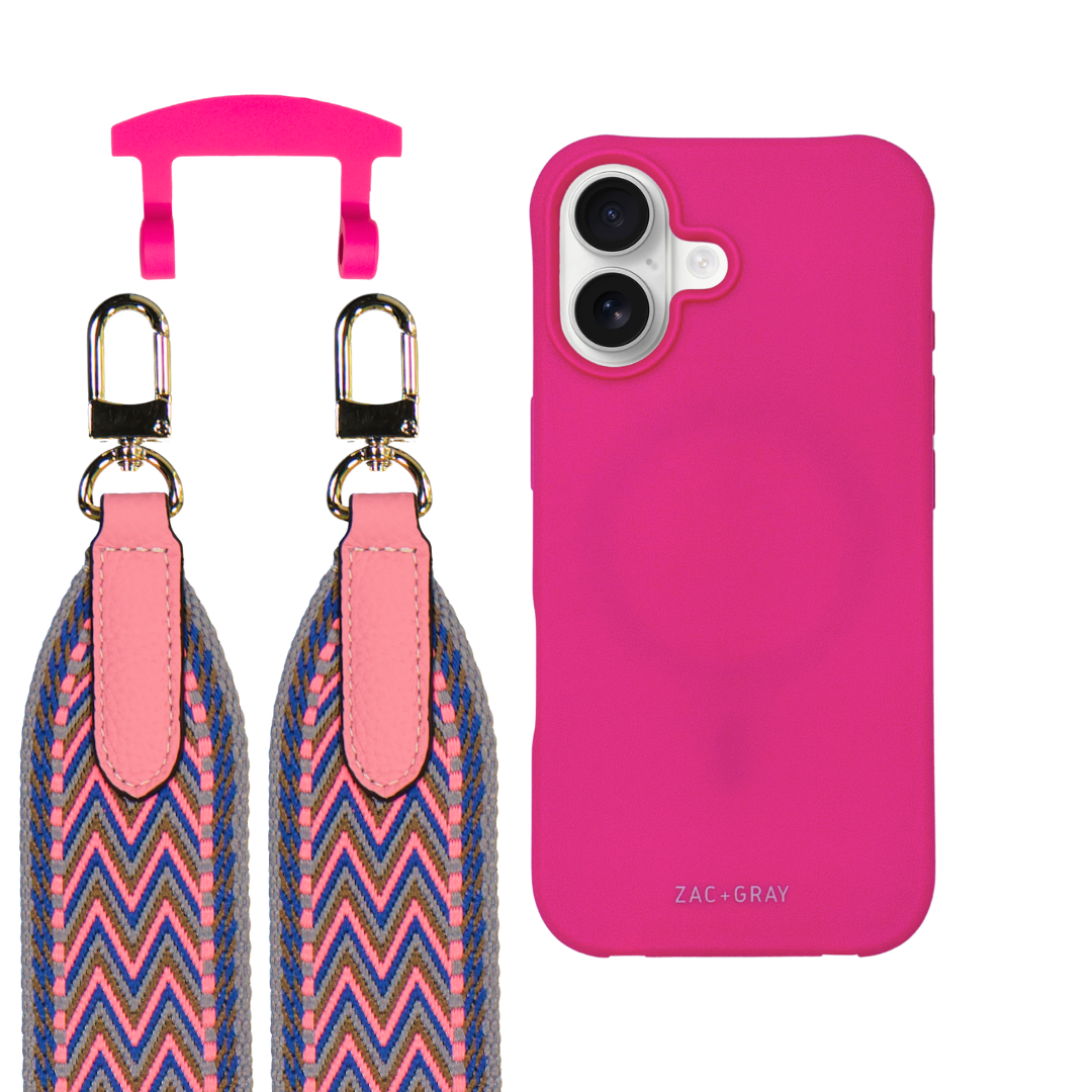 iPhone 17 HOT PINK CASE + PATTERNED STRAP