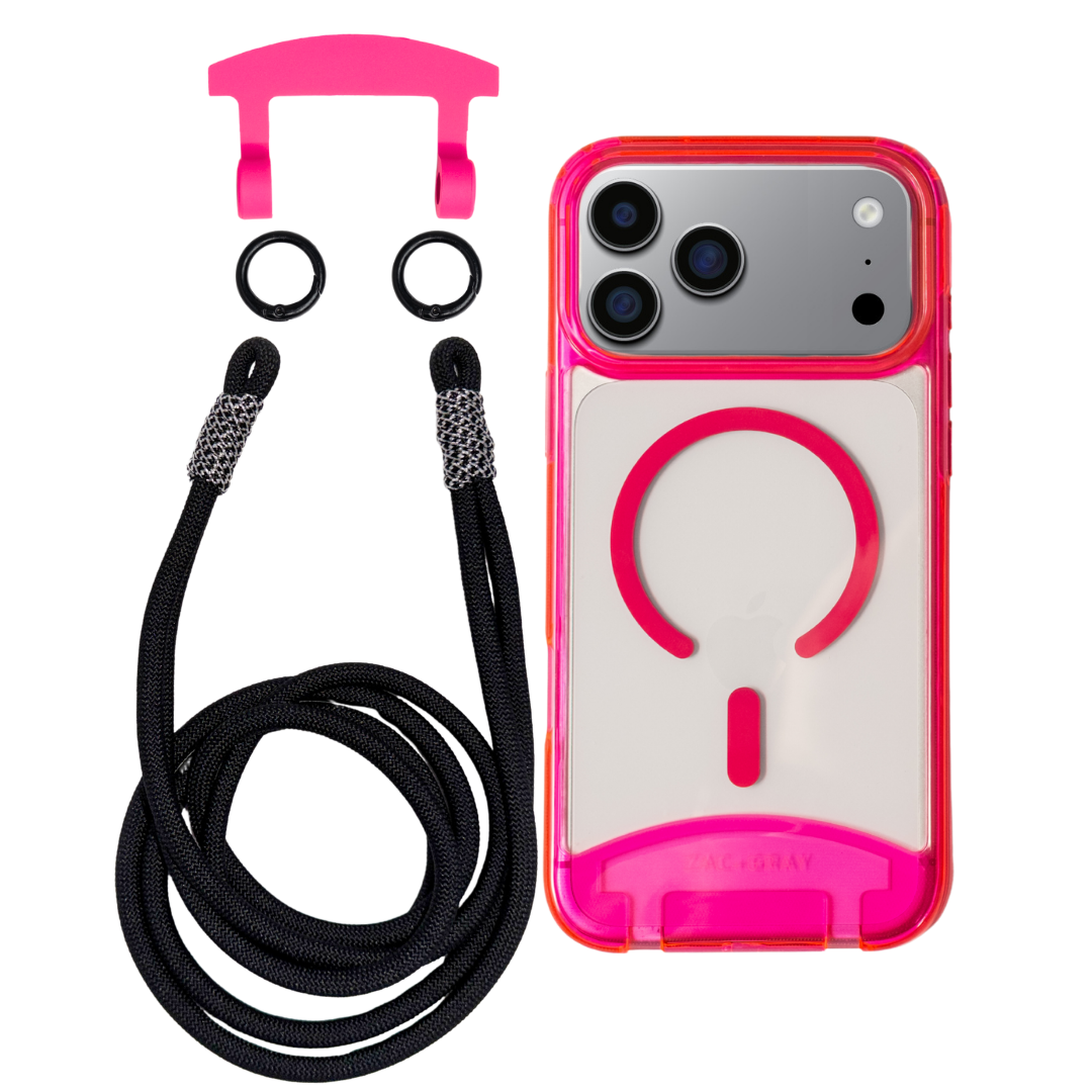 iPhone 17 Pro HOT PINK TRANSPARENT CASE + KNOTTED CORD
