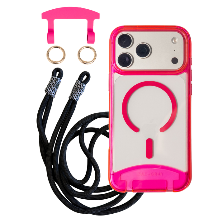 HOT PINK TRANSPARENT CASE + KNOTTED CORD