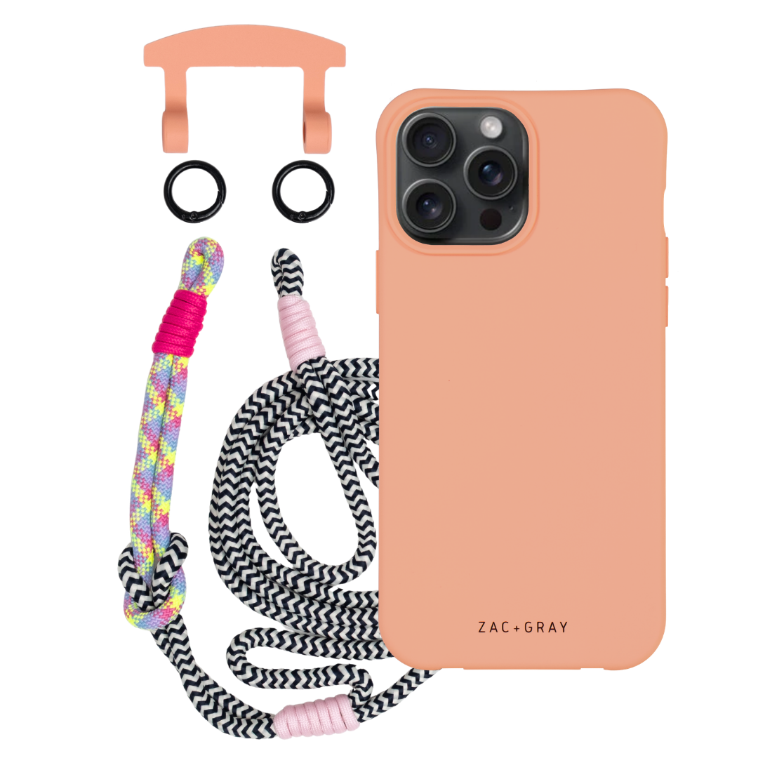 iPhone 6 / 6s / 7 / 8 / SE (2020 & 2022) SUNSET CORAL CASE + KNOTTED CORD