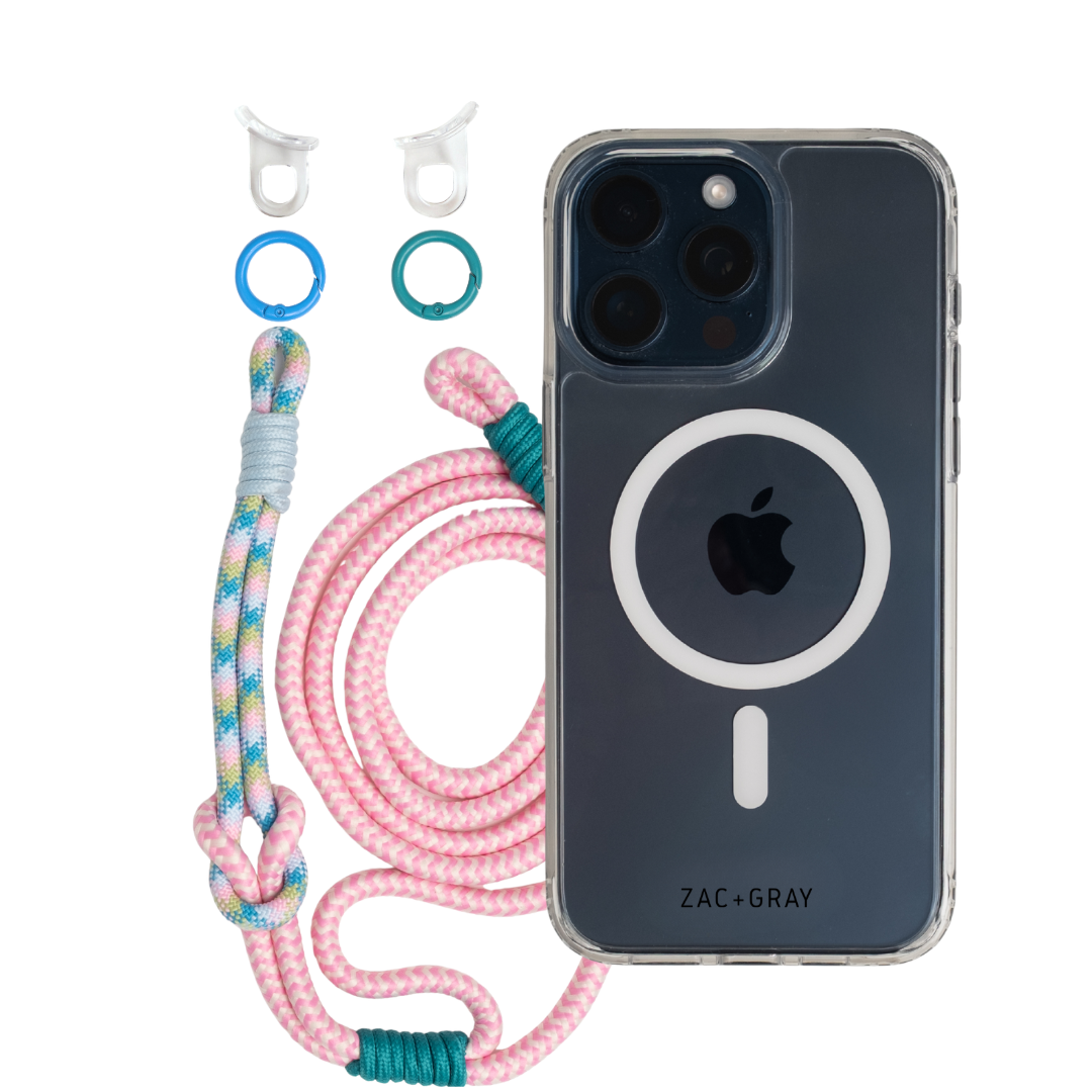 CRYSTAL CLEAR TRANSPARENT CASE WITH LAGOON BLOOM KNOTTED CORD - MAGSAFE