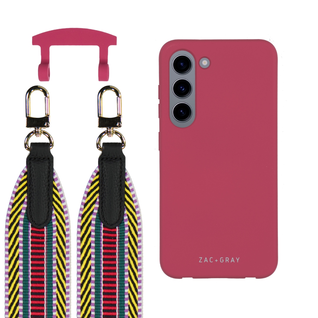 Samsung S23 RASPBERRY RED CASE + PATTERNED STRAP