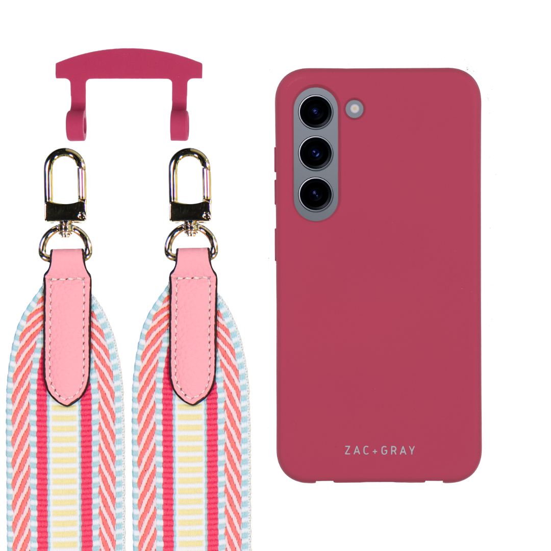 Samsung S23 RASPBERRY RED CASE + PATTERNED STRAP