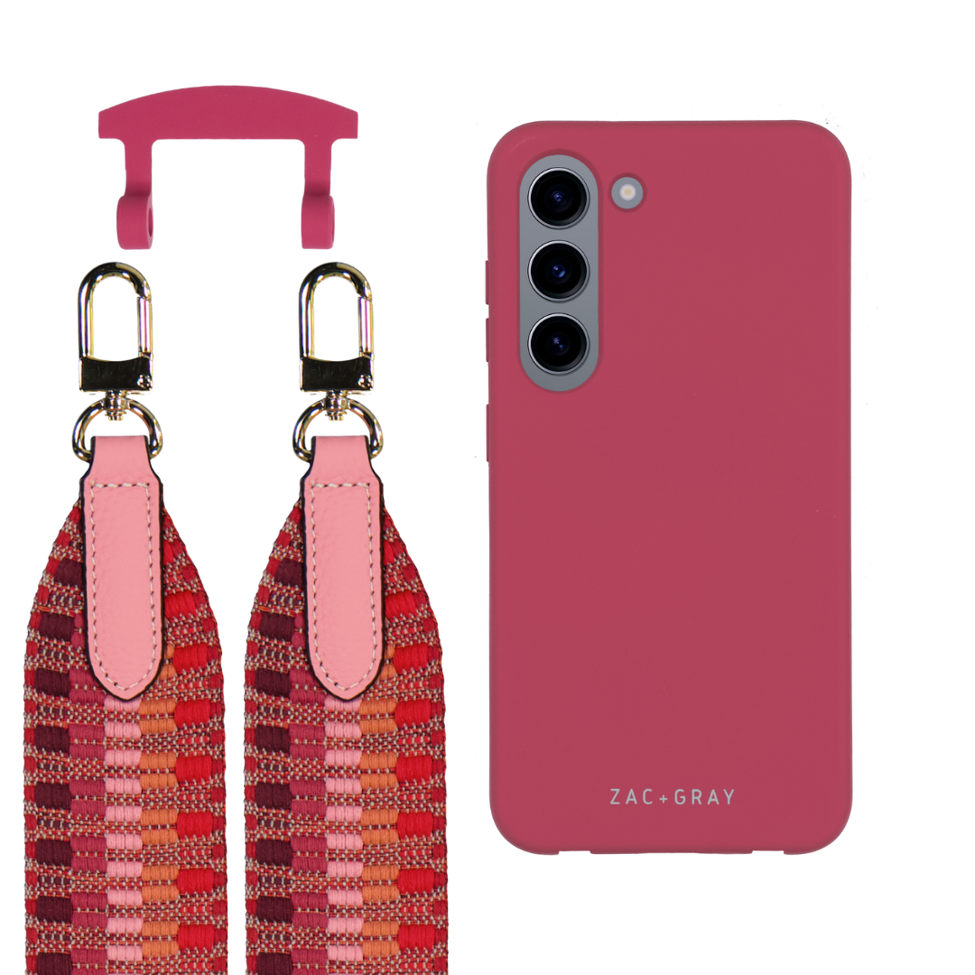 Samsung S23 RASPBERRY RED CASE + PATTERNED STRAP