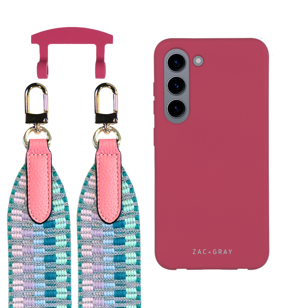 Samsung S23 RASPBERRY RED CASE + PATTERNED STRAP