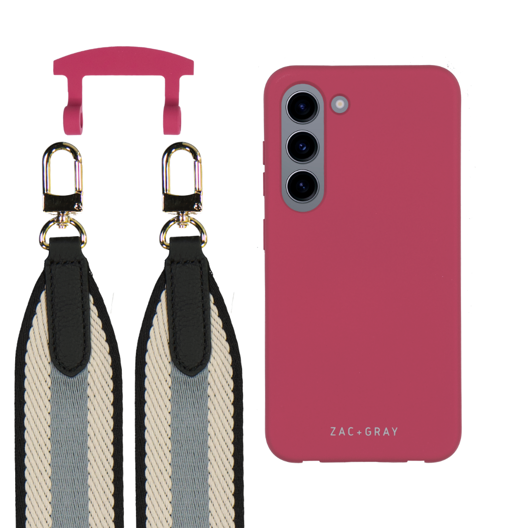 Samsung S23 RASPBERRY RED CASE + PATTERNED STRAP