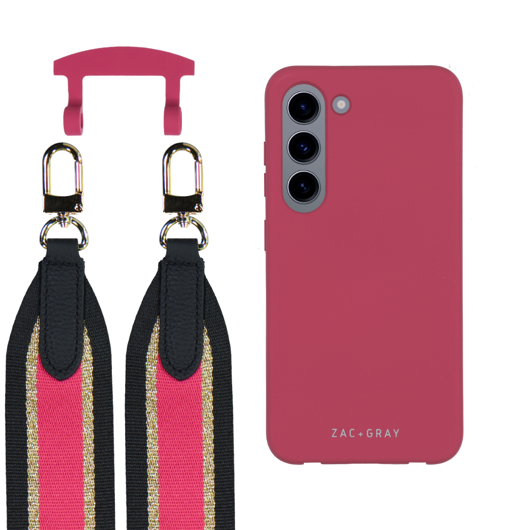 Samsung S23 RASPBERRY RED CASE + PATTERNED STRAP