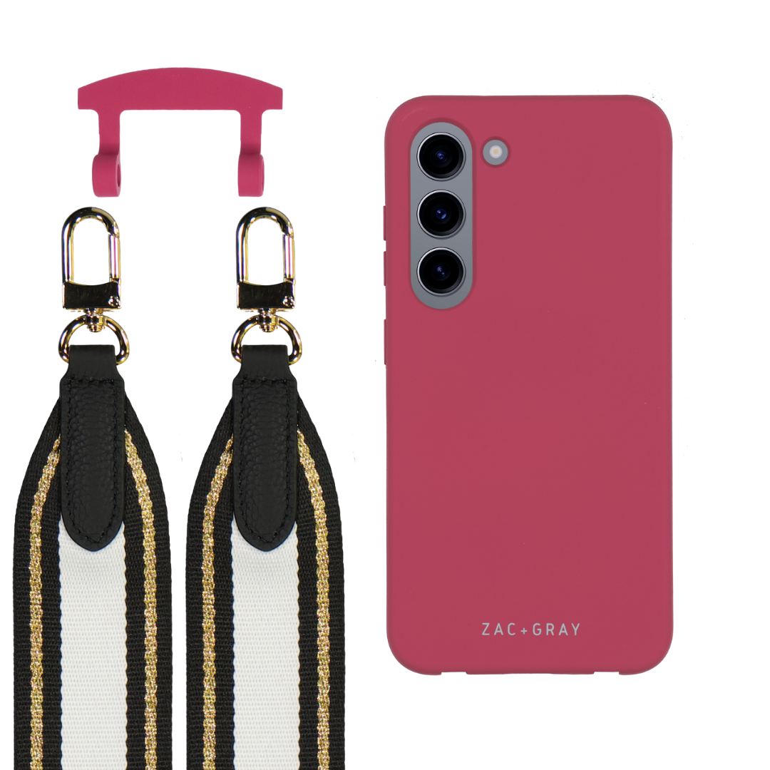 Samsung S23 RASPBERRY RED CASE + PATTERNED STRAP