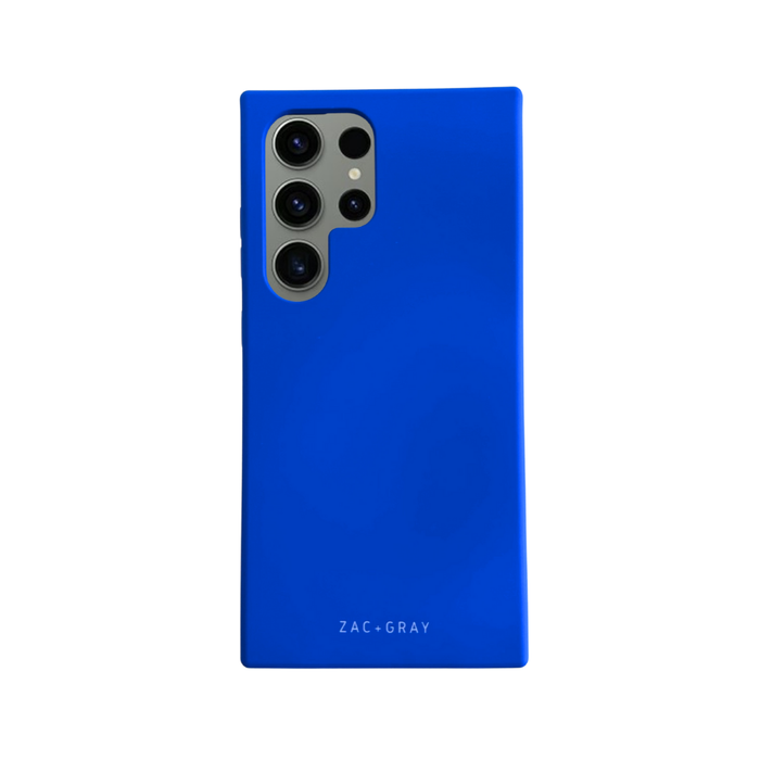 the back of a blue case for a cell phone