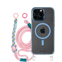 iPhone 16 Pro Max SKY BLUE TRANSPARENT CASE + KNOTTED CORD