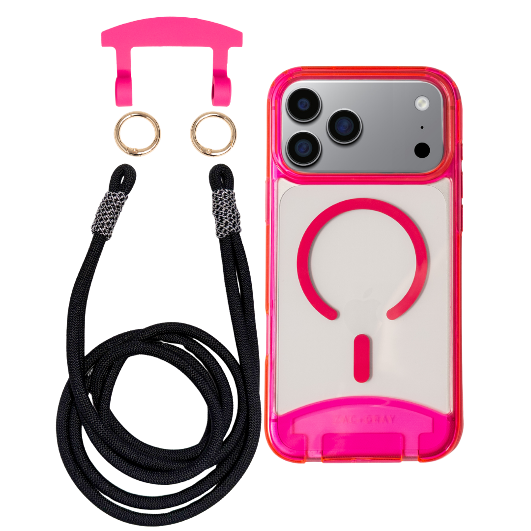 iPhone 17 Pro HOT PINK TRANSPARENT CASE + KNOTTED CORD