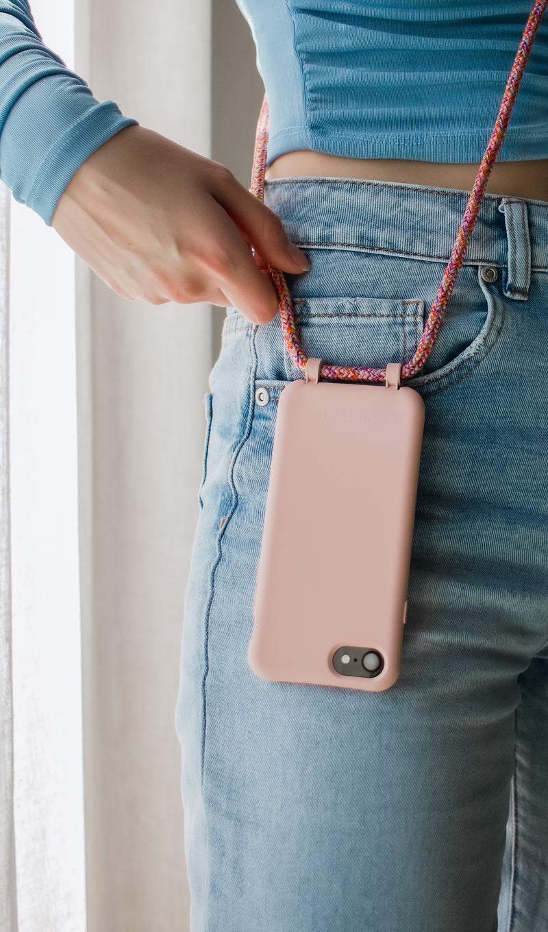 iPhone 14 Pro ROSÉ PINK CASE + RAINBOW RED CORD