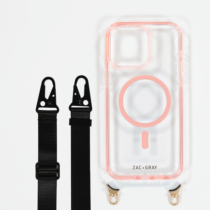 POWDER PINK TRANSPARENT CASE WITH STRAP - MAGSAFE