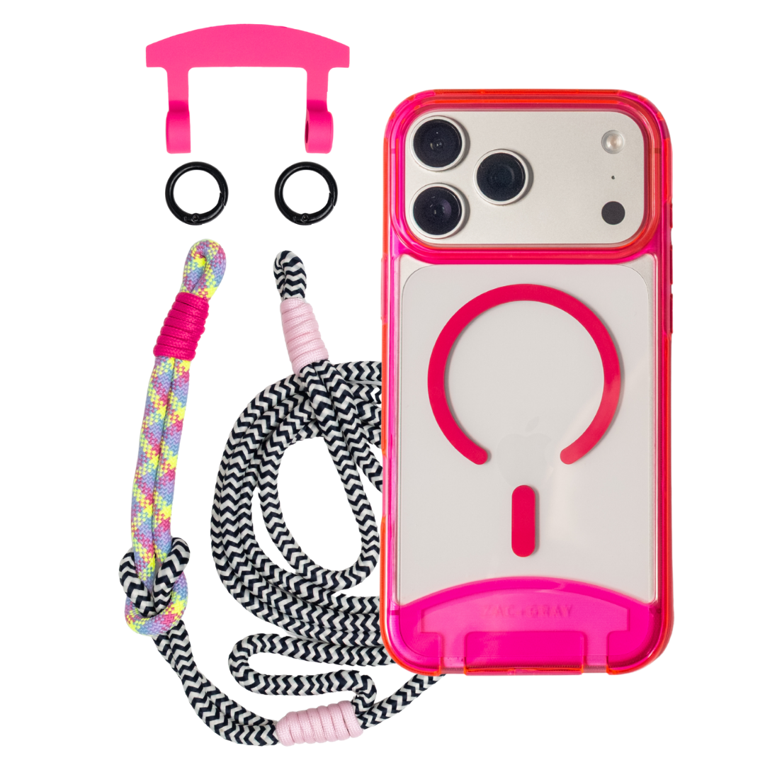 HOT PINK TRANSPARENT CASE + KNOTTED CORD
