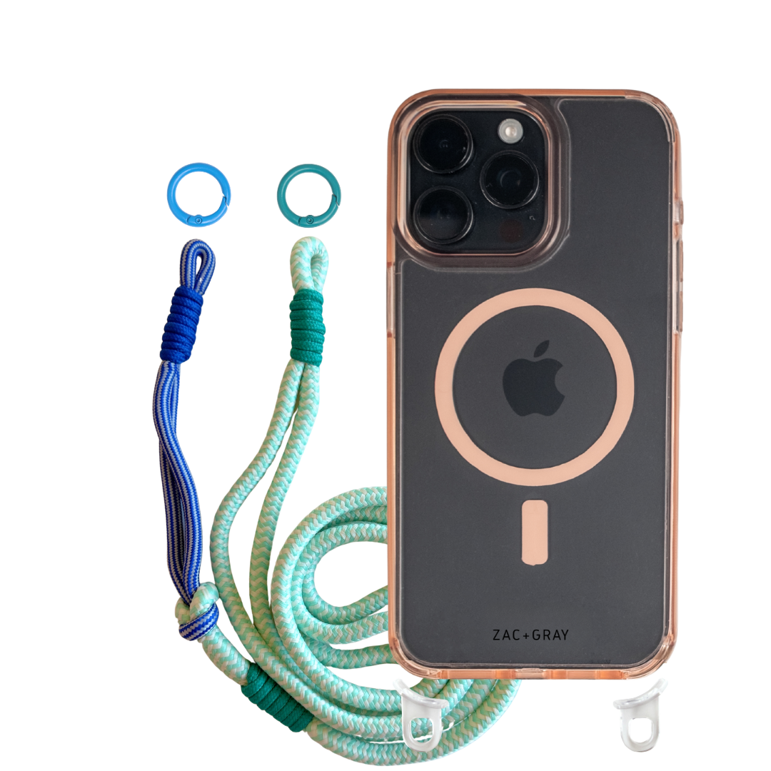 iPhone 16 Plus POWDER PINK TRANSPARENT CASE + KNOTTED CORD