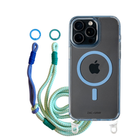 iPhone 16 Pro Max SKY BLUE TRANSPARENT CASE + KNOTTED CORD