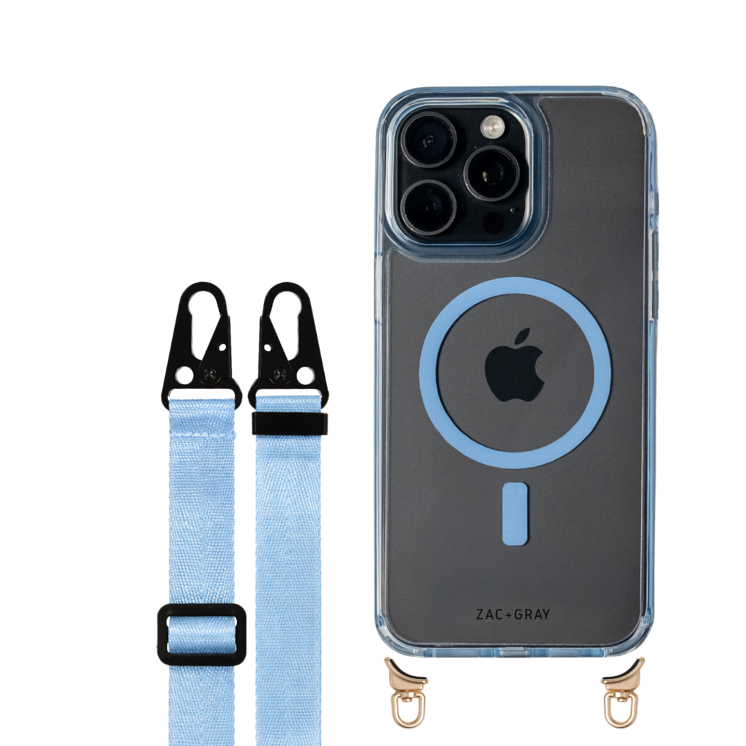 iPhone 14 Pro SKY BLUE TRANSPARENT CASE + STRAP