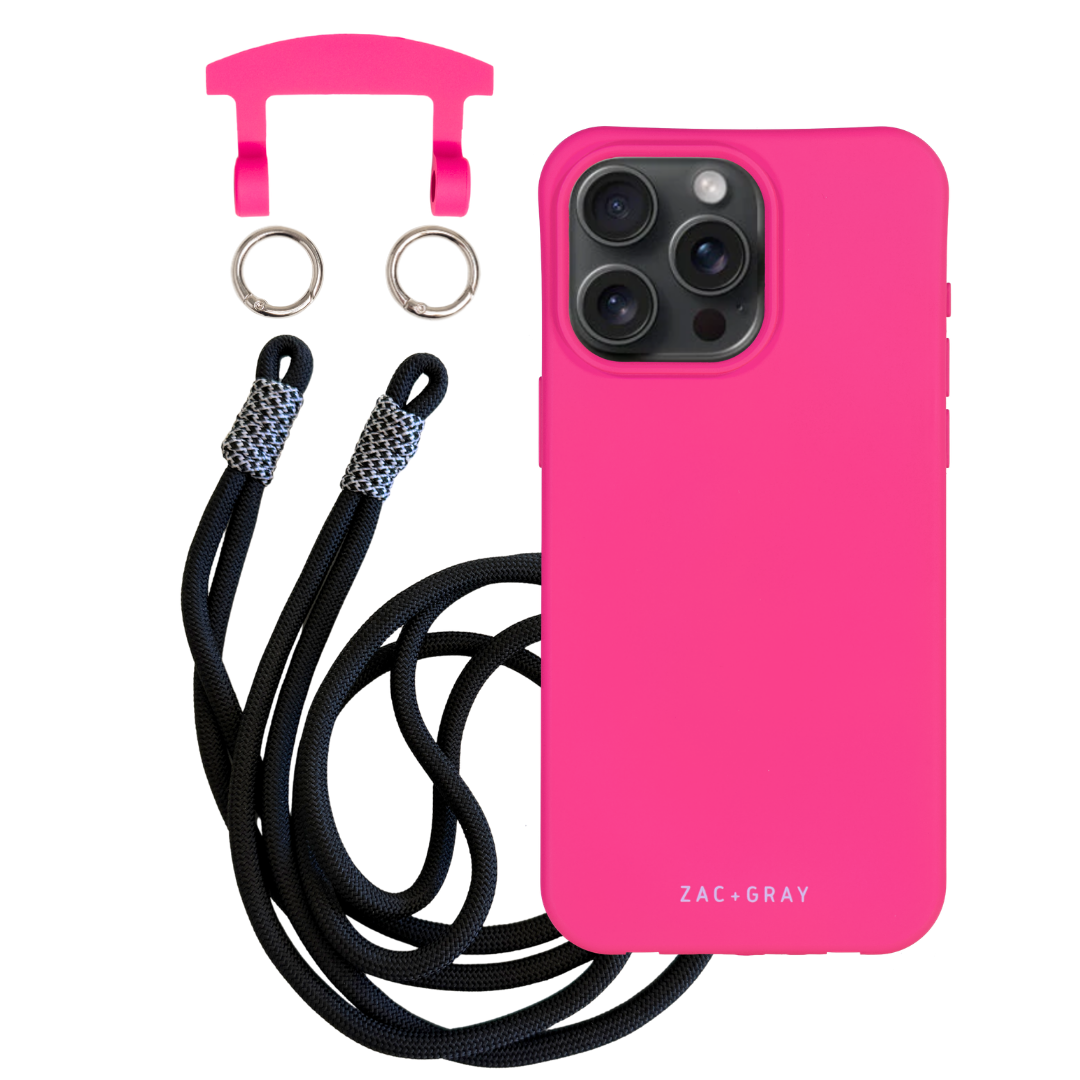 iPhone 12 and 12 Pro HOT PINK CASE + KNOTTED CORD