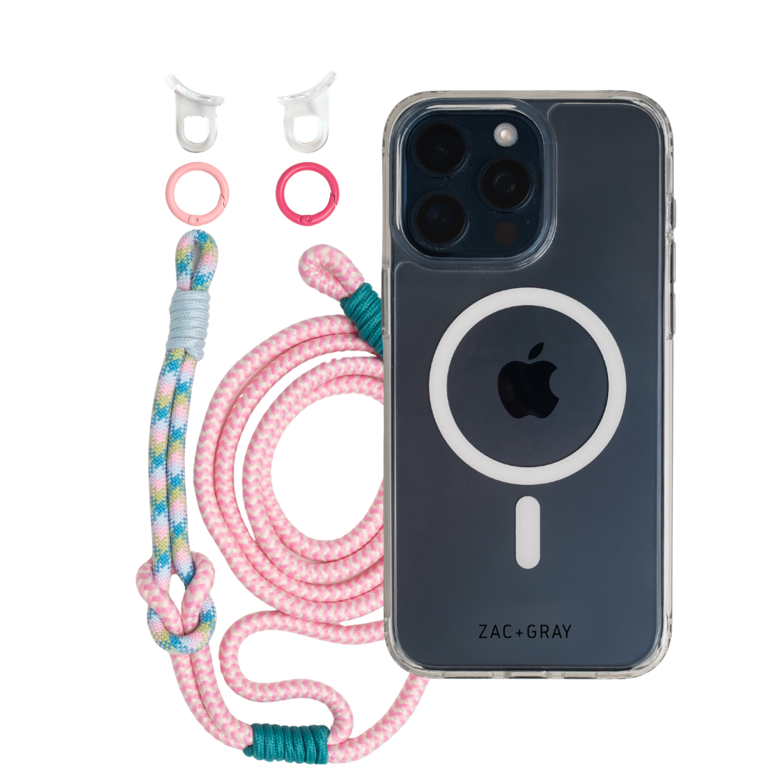 CRYSTAL CLEAR TRANSPARENT CASE WITH LAGOON BLOOM KNOTTED CORD - MAGSAFE