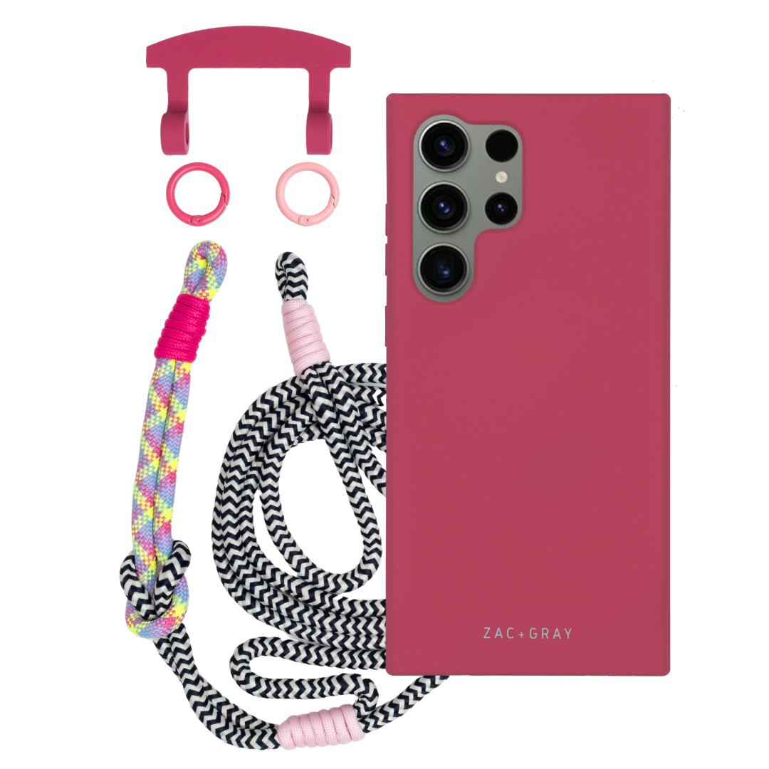 Samsung S25 Ultra RASPBERRY RED CASE + KNOTTED CORD