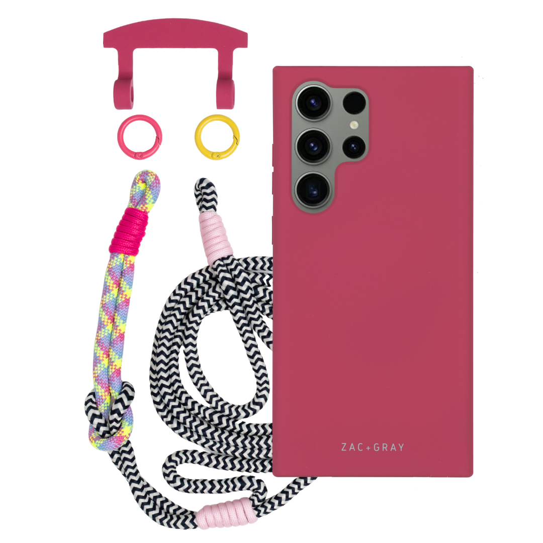Samsung S25 Ultra RASPBERRY RED CASE + KNOTTED CORD