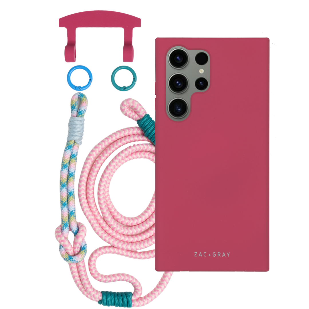Samsung S25 Ultra RASPBERRY RED CASE + KNOTTED CORD