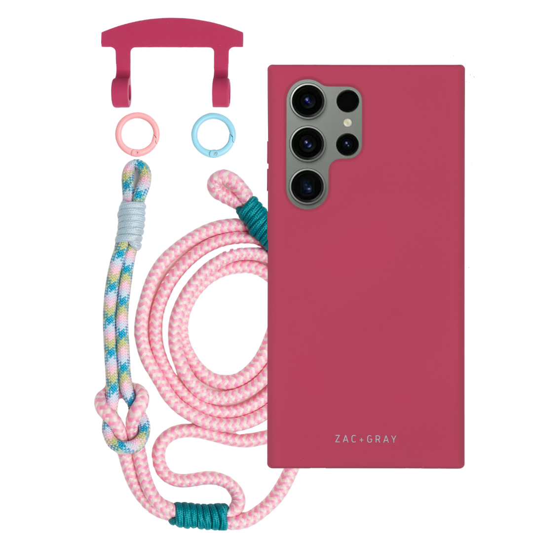 Samsung S25 Ultra RASPBERRY RED CASE + KNOTTED CORD