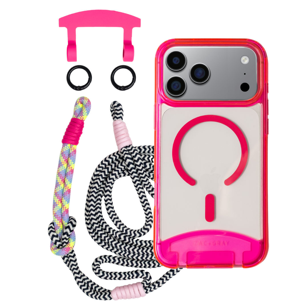 iPhone 17 Pro HOT PINK TRANSPARENT CASE + KNOTTED CORD