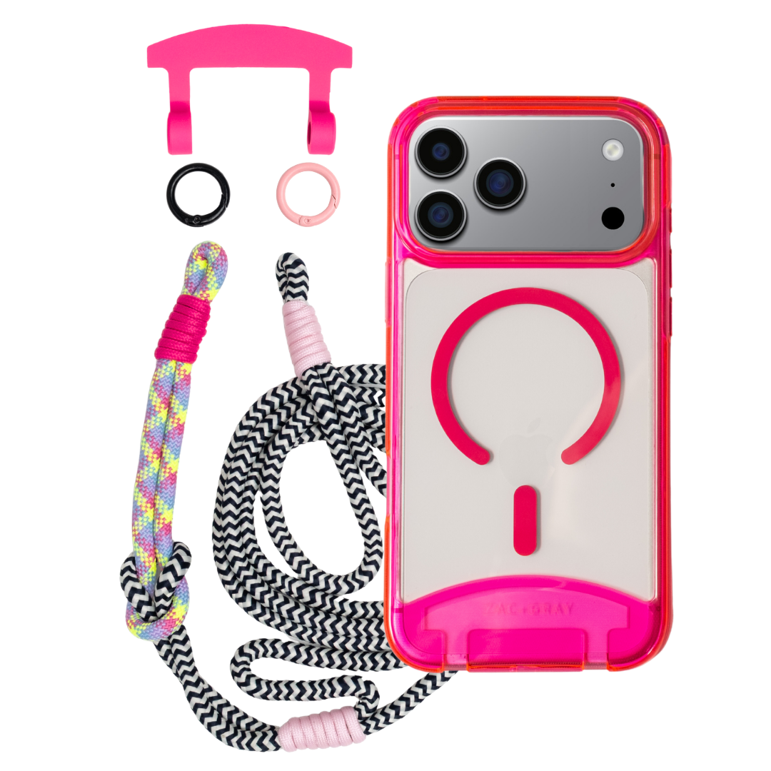 iPhone 17 Pro HOT PINK TRANSPARENT CASE + KNOTTED CORD