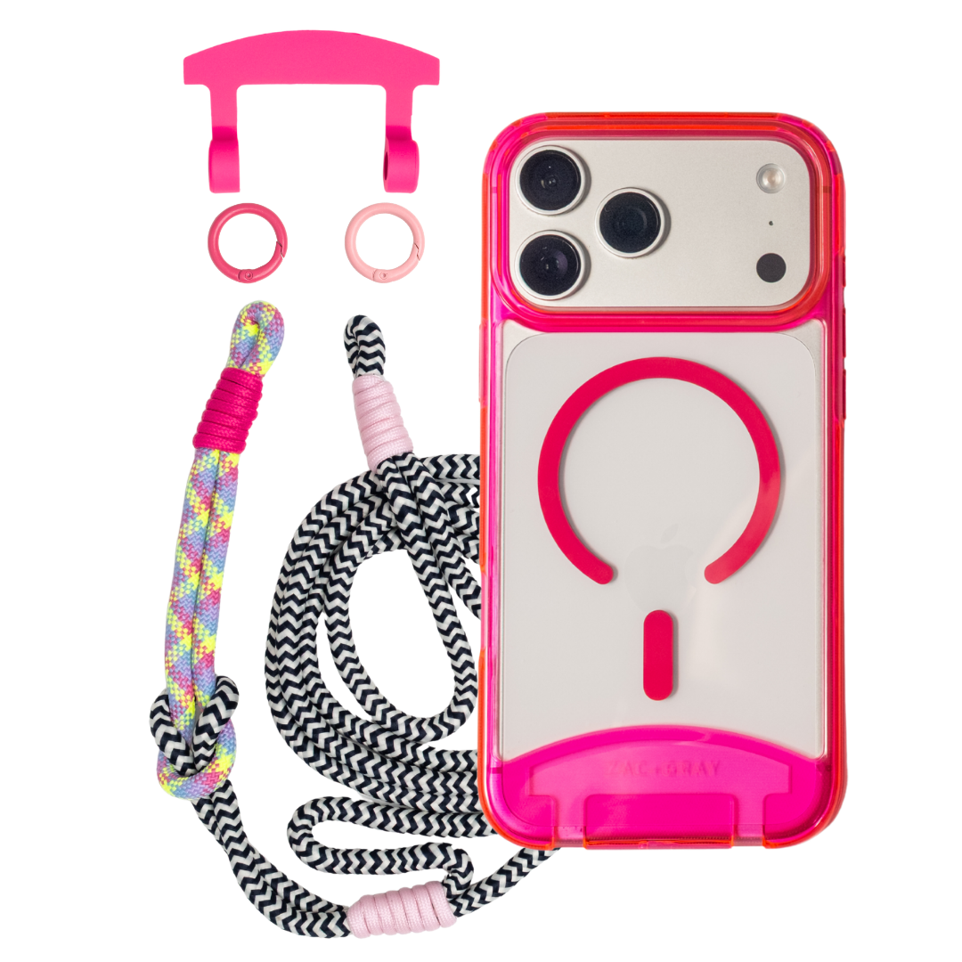 HOT PINK TRANSPARENT CASE + KNOTTED CORD