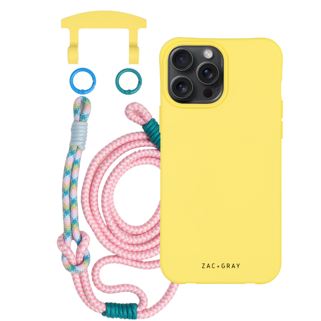 iPhone 6 / 6s / 7 / 8 / SE (2020 & 2022) SUNSHINE YELLOW CASE + KNOTTED CORD