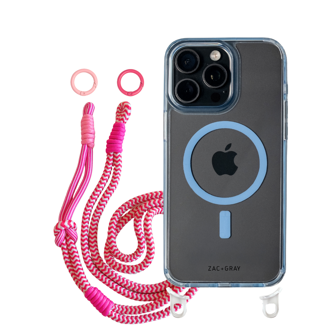 iPhone 16 Pro Max SKY BLUE TRANSPARENT CASE + KNOTTED CORD
