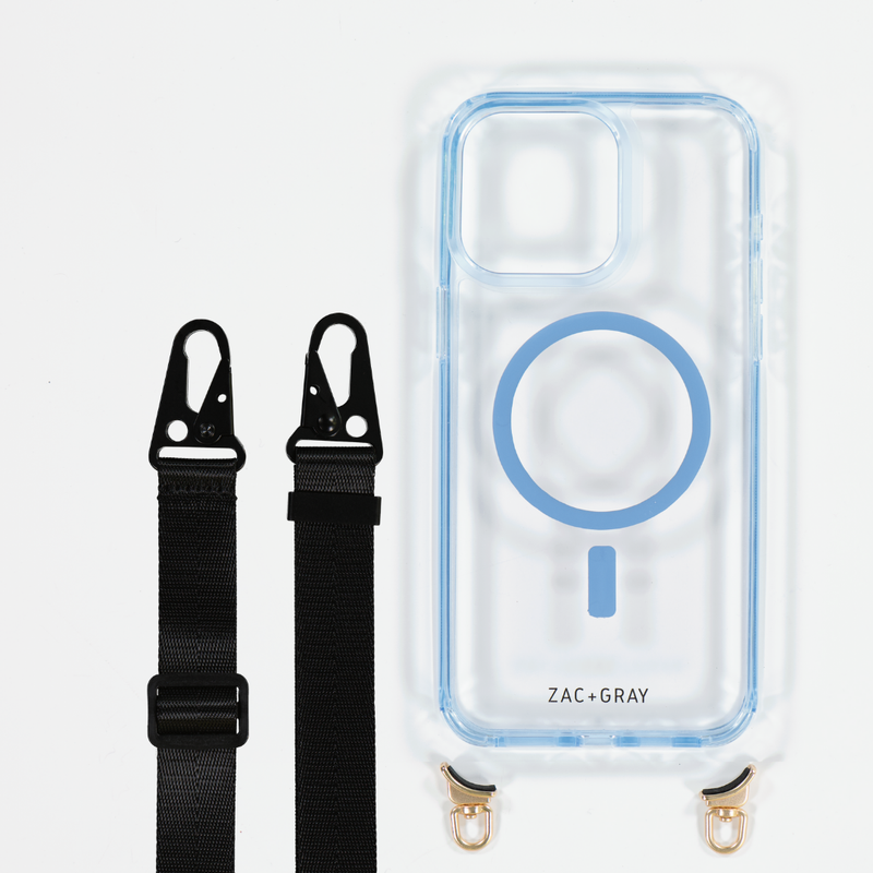 SKY BLUE TRANSPARENT CASE WITH STRAP - MAGSAFE