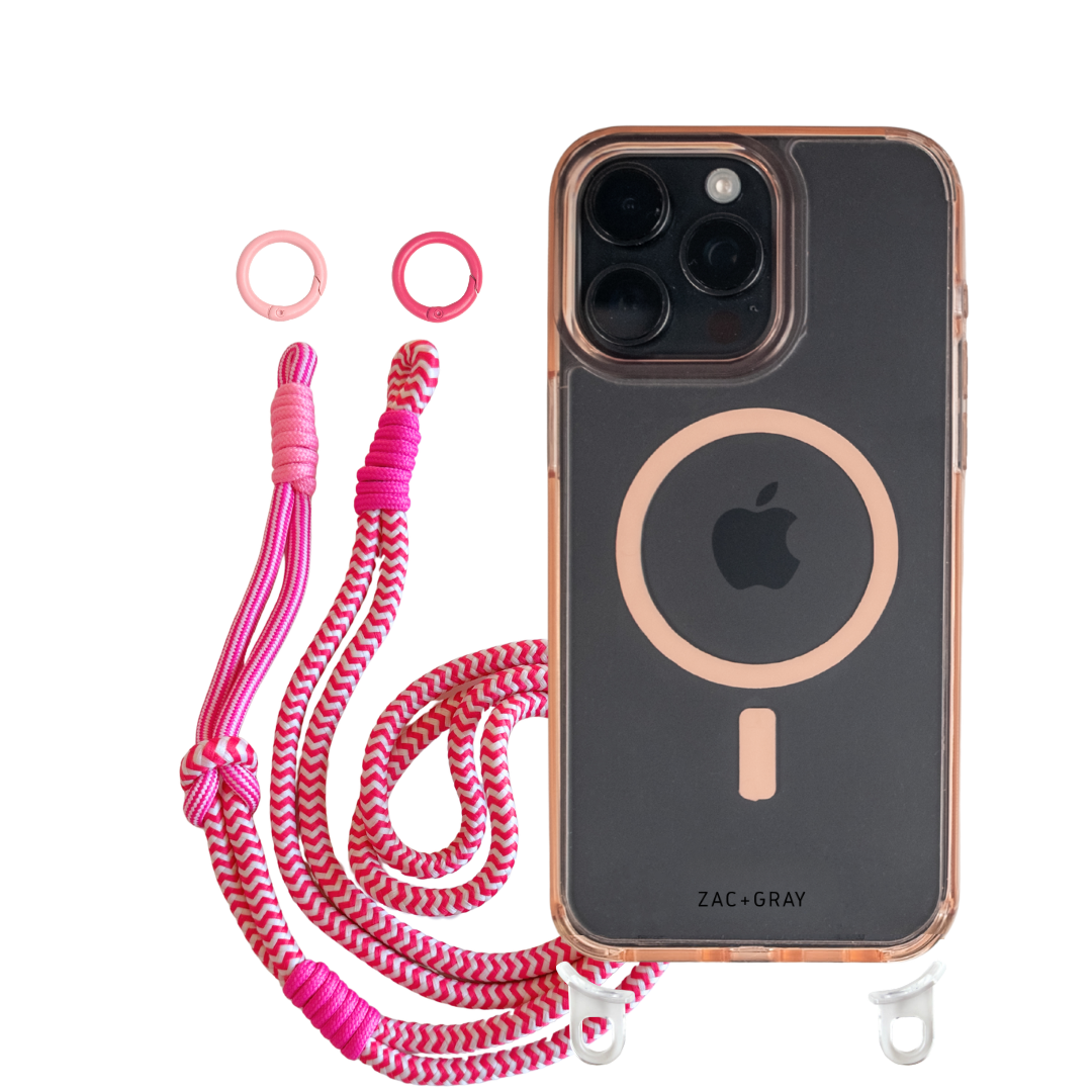 iPhone 16 Plus POWDER PINK TRANSPARENT CASE + KNOTTED CORD