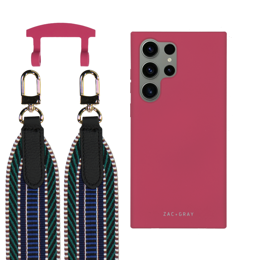 Samsung S25 Ultra RASPBERRY RED CASE + PATTERNED STRAP