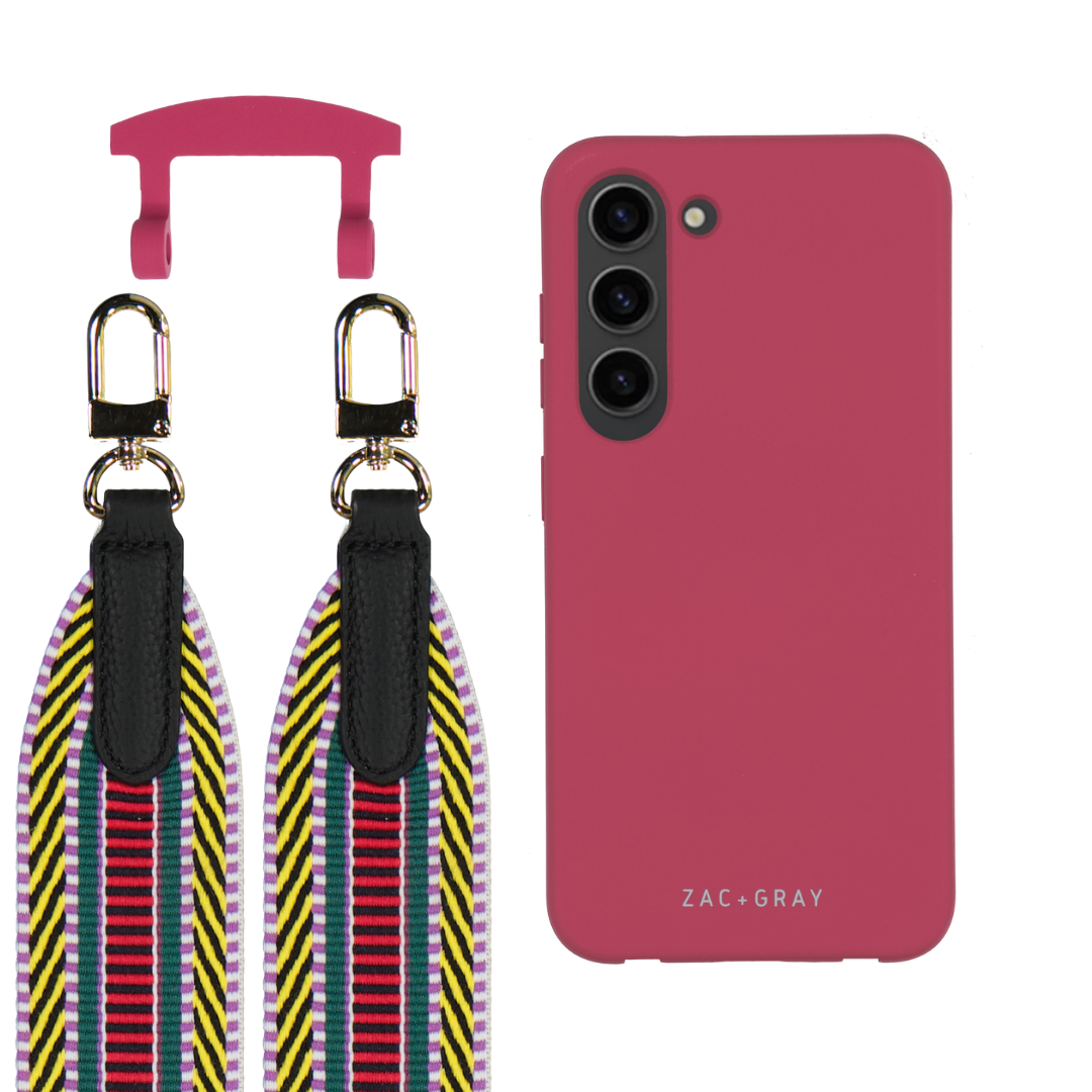 Samsung S23 Plus RASPBERRY RED CASE + PATTERNED STRAP