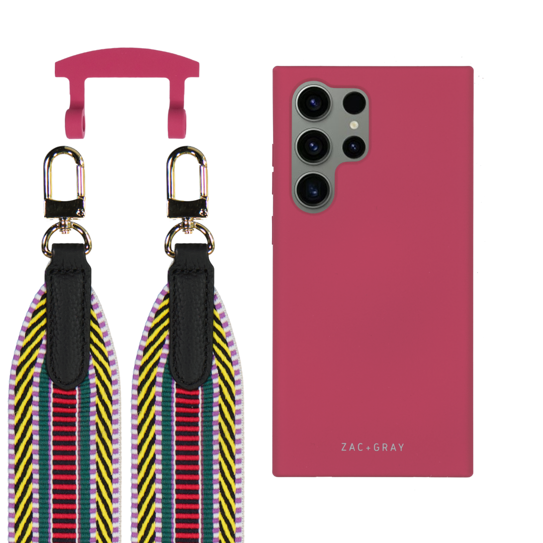 Samsung S25 Ultra RASPBERRY RED CASE + PATTERNED STRAP